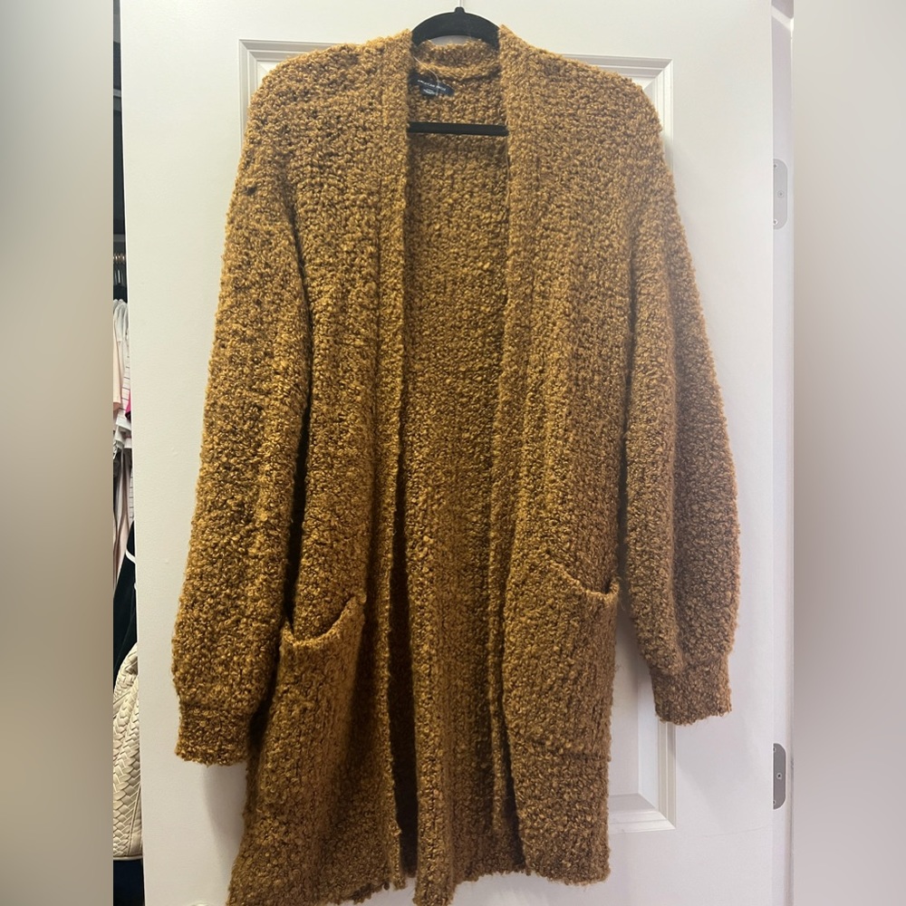 American eagle Fuzzy dark mustard cardigan